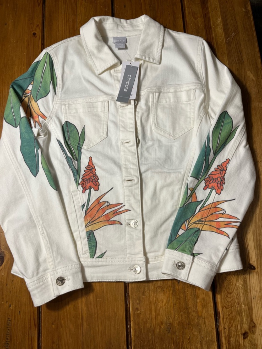 Chico's NWT White Denim Jacket with gorgeous beading & embroidery ret $159